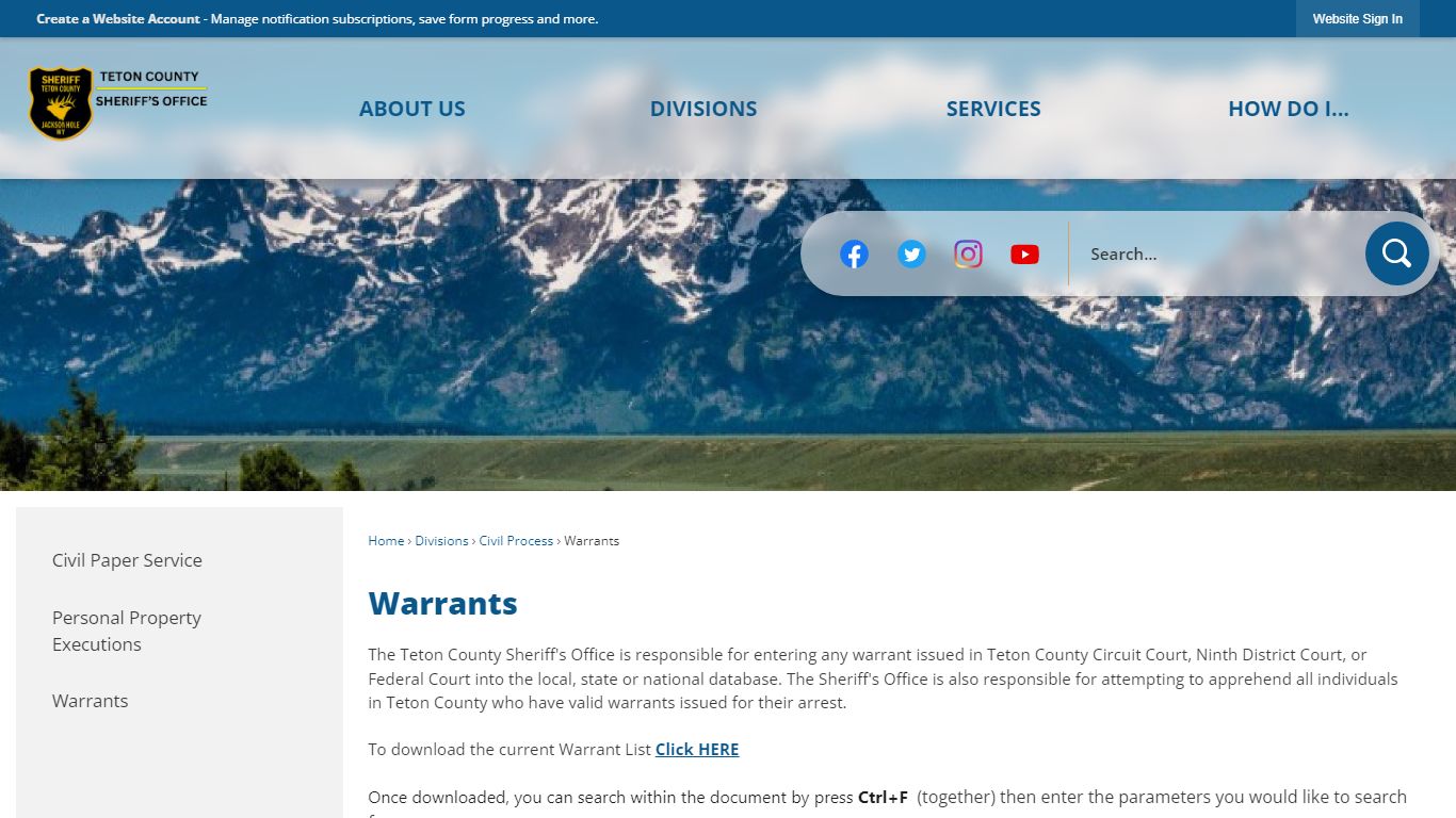 Warrants | Teton County Sheriff, WY